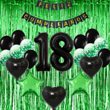 Combo Deco Globos Verde Y Negro  +2 Cortinas+ Números 70cm