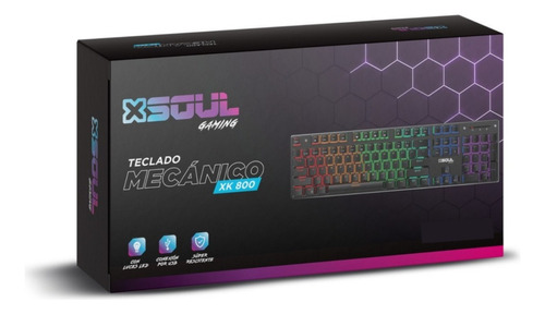 Teclado Gamer Soul Xk800 Qwerty Content Blue Inglés Us Color Negro Con Luz Rgb