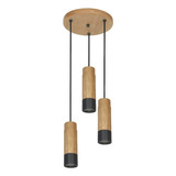 Colgante 3 Luces Tubo Madera Paraiso Con Negro Apto Led Cx