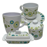 Set Desayuno Melamina X20 Taza Plato Azucarera Y Mantequera