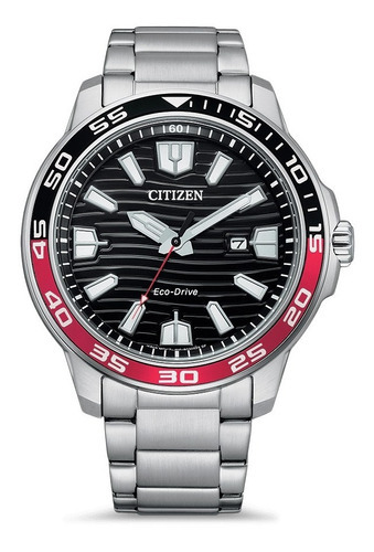 Reloj Hombre Citizen Aw1527-86e Eco Drive Agente Oficial M Color De La Malla Acero Color Del Bisel Negro Y Rojo Color Del Fondo Negro