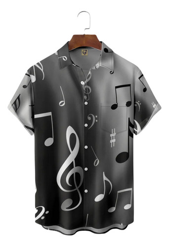 Hj Camisa Hawaiana Unisex Con Estampado De Notas Musicales,