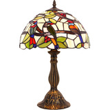 Lámpara Mesa Tiffany W12h18 Pulgadas Vitral Doble Pájaros Lu