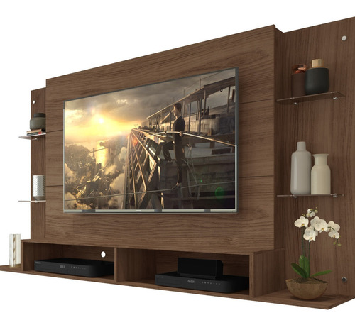 Panel De Tv Braga Con Repisa Color Madera