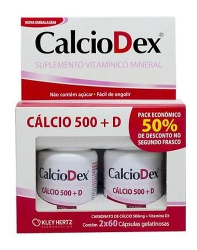 Kit Calciodex 500+vit D 120 Caps Suplemento Alimentar Sabor Sem Sabor
