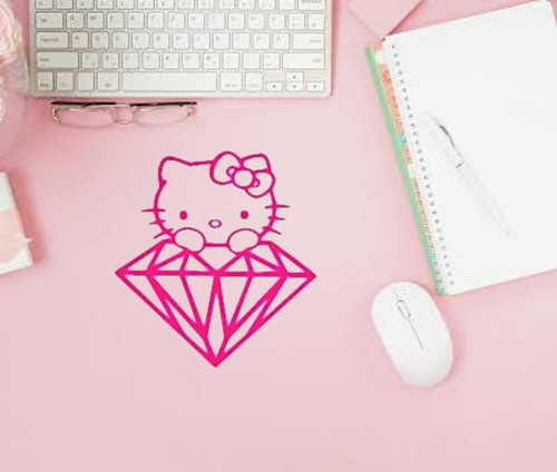 1pz Vinil Stiker Estampa Hello Kitty Diamante Rosa 15x14 Cm