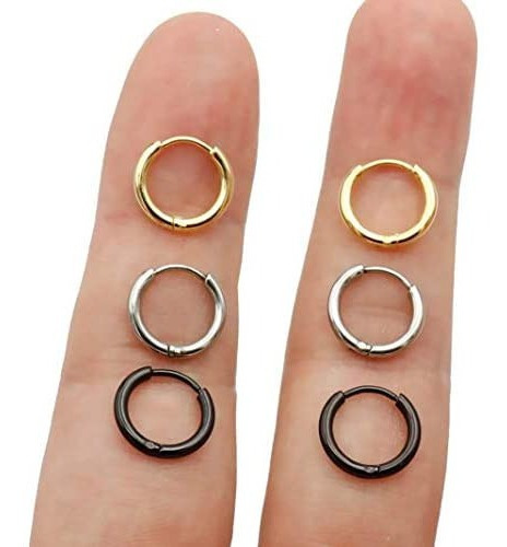 Pack 3 Aros Hombre Aritos Piercing Argollas Acero Quirúrgico