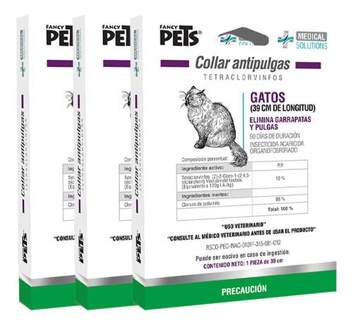 3x Collar 2 En 1 Antip Ms Gatos Blanco 39cm