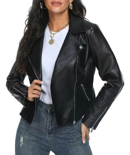 Chaqueta Rompeviento De Cuero Sintético Para Moto Para Mujer