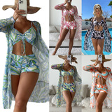 3 Piezas Traje De Baño De Playa Tankini Con Kimono Damas