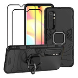 Funda Negra Anillo + Protector Para Xiaomi Mi Note 10 Lite