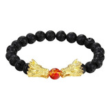 Pulsera 2 Dragones Piedra Volcanica Hombre Mujer Moda 2022