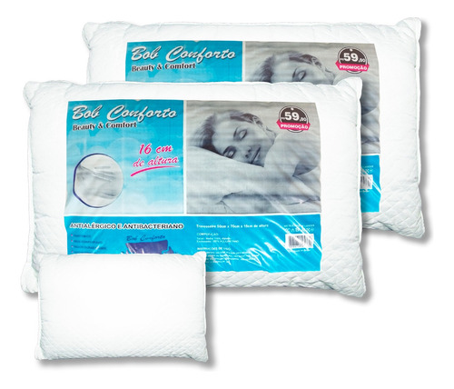 2 Travesseiros Conforto Branco Firme Antialérgico 50x70 Cm