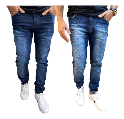 Kit 2 Calças Jeans Lycra Masculina Skiny Tamanhos 34 Ao 56