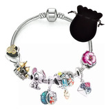 Pulsera Charms Lilo & Stitch Enchapado De Plata + Bolsa 