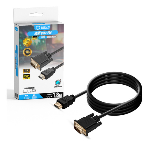 Cabo Conversor Adaptador Hdmi Macho X Vga Macho 1.8 Metros Lumi