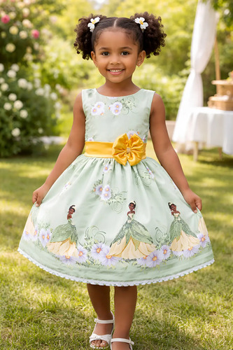 Vestido Infantil Temático Princesa Tiana E O Sapo Festa Luxo | Parcelamento sem juros