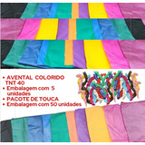 Kit 5 Aventais/50 Toucas Descartáveis Tnt Coloridos Sortidos