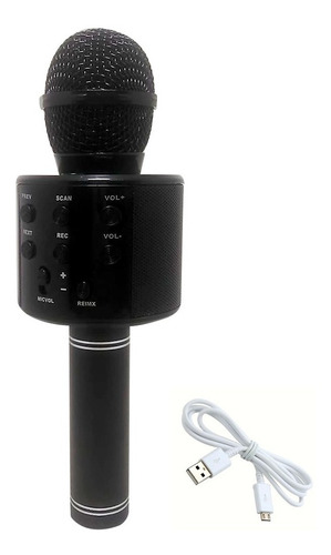 Microfono Karaoke Bluetooth Inalambrico Parlante Efectos Color Negro