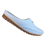 Zapato Mocasin Mujer Sin Talon Comodo Y Ligero Blanco 7468