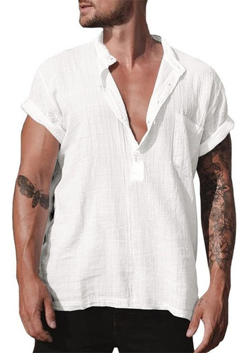 Camisa De Playa Casual De Lino De Manga Corta Para Hombre