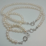 Conjunto 2 Collares-pulsera Perlas Naturales Plata 925