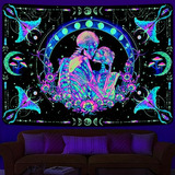 Tapestry Hippie Mandala Craneos Y Lunas Uv