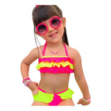 Biquini Infantil Babado Menina Neon Moda Blogueirinha 