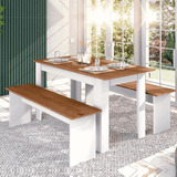 Conjunto Mesa De Jantar Cozinha Com Bancos Cadeiras Madeira