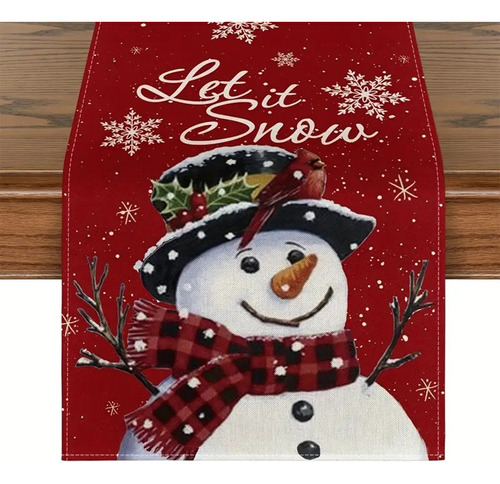 Camino De Mesa Navideño Mantel Decorativo Algodón Lino Rojo