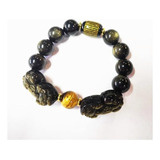 Pulsera Doble Pixiu De Obsidiana De Oro Feng Shui