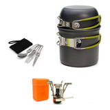 Set Ollas Trekking Camping 5 Piezas Con Cocinilla Portatil