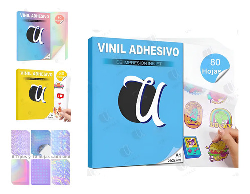 80 Hoja Vinil Para Impresión Inkjet Adhesivo A4,varios Tipos | MercadoLibre