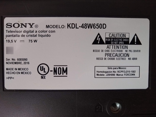 Piezas Refacciones Partes Para Tv Sony Bravia Kdl-48w650d