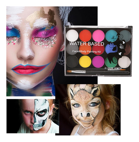 Kit De Pintura Facial Con 15 Colores De Pintura Corporal Par