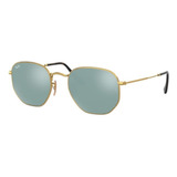 Anteojos De Sol Ray-ban Round Hexagonal Flat Lenses Mediano Con Marco De Acero Color Polished Gold, Lente Silver De Cristal Espejada, Varilla Polished Gold De Acero - Rb3548n