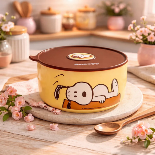Bowl De Cerámica Perrito Snoopy C/tapa Hermética - Grande