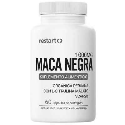 Restart Maca Negra Orgánica Peruana + L-Citrulina | Black Maca Premium 1000mg por Porción | Suplemento Natural Hombre Testo | Testosterona Vitaminas para Hombres & Multivitamínico | 60 Cápsulas | MercadoLibre