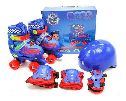 Patins Quad Infantil Turma Aventura Ajustável Kit Proteção