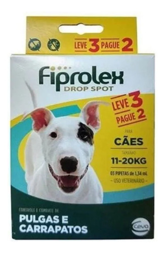 Pipeta Antiparasitário Para Pulga Ceva Fiprolex Drop Spot Para Cão De 11kg A 20kg