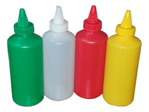 Set De 4 Dispensadores De Color Para Salsas Y Aderezos 400ml