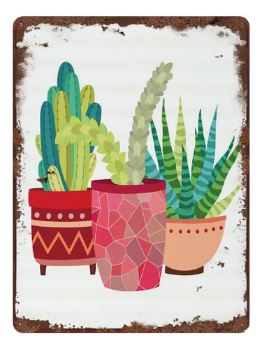 Letrero De Metal Con Diseño De Cactus En Maceta, Decoración 