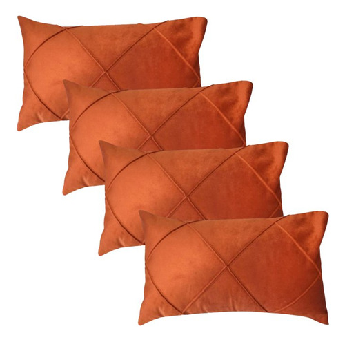 Kit 4 Capas Para Almofada Em Veludo Drapeada 60x40 Terracota