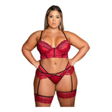 Lingerie Sexy Luxo Plus Size Com Cinta Liga E Perneira