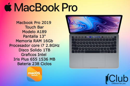 Macbook Pro 2019 13 Space Grey Core I7 16gb 1tb Gb Touch Bar