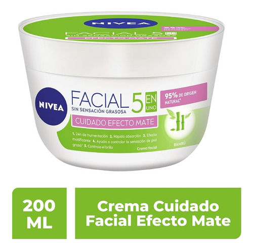 Crema Facial Hidratante Nivea 5 En 1 Efecto Mate Para Piel Grasa 200 Ml