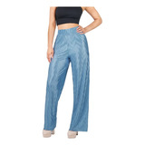 Pantalon Dama Azul Satinado Con Textura 978-87