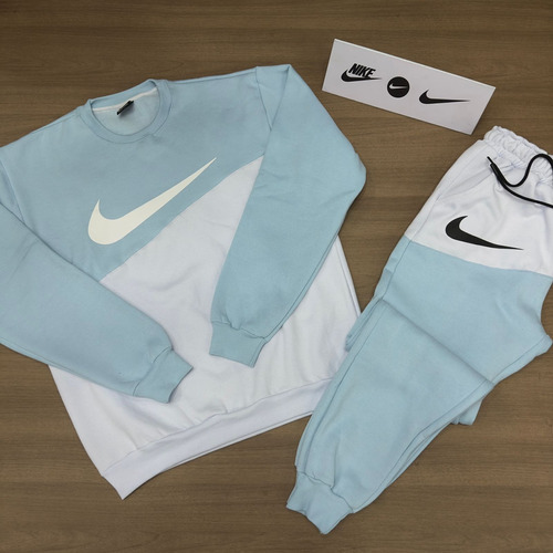 Conjunto Moletom Nike Azul Air Max Gola Careca Premium 