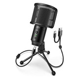 Fifine - Microfono Usb Para Pc De Escritorio Con Filtro Color Black