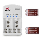 Carregador Mox Cp50 Rápido Bivolt + 2 Bateria 9v 450mah